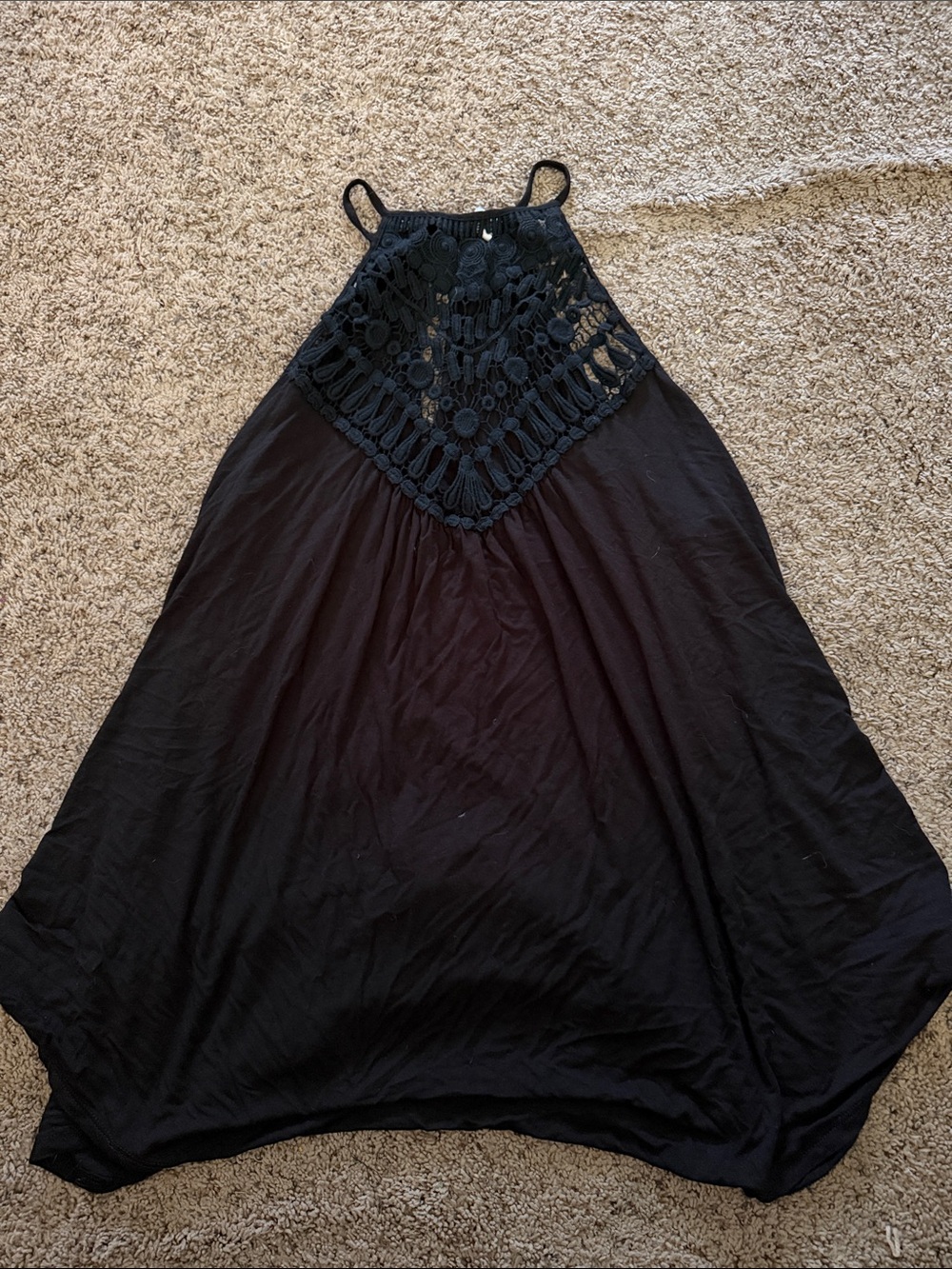 Black Crochet Yoke Tank Top